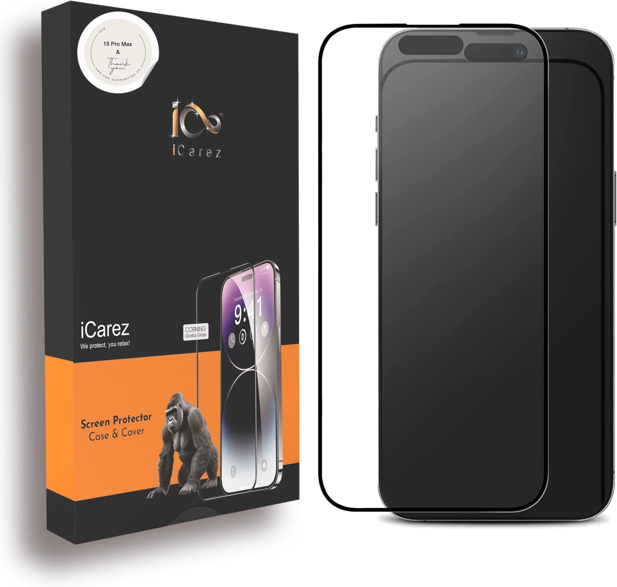 iCarez Matte Tempered Glass Screen Protector Guard for iPhone 15 Pro Max Dynamic Island Compatible, Case Friendly Smooth as Silk - Pack of 2
