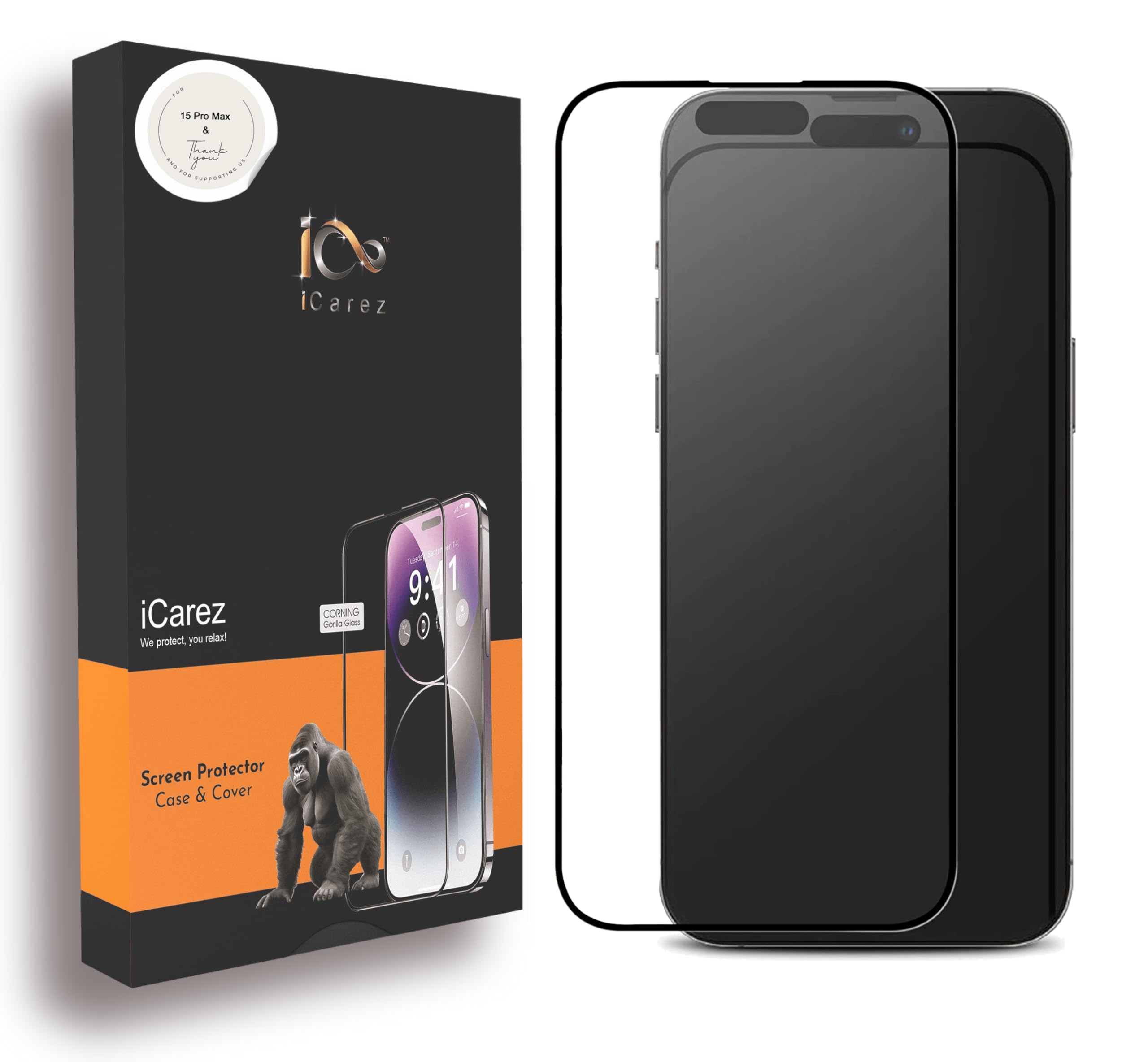 iCarez Matte Tempered Glass Screen Protector Guard for iPhone 15 Pro Max Dynamic Island Compatible, Case Friendly Smooth as Silk - Pack of 2