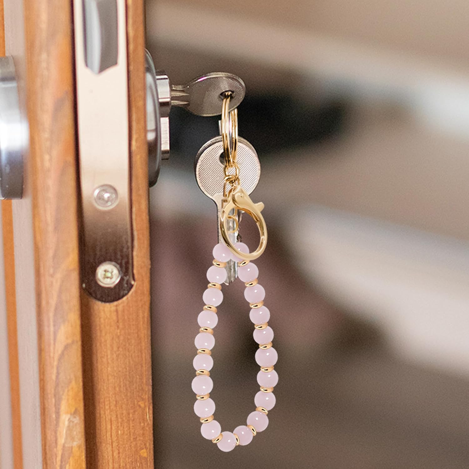 M-Plateau Beaded Keychain Wristlet for Women,Cute Car Key Chain Holder,Hands Free Wrist Strap Lanyard