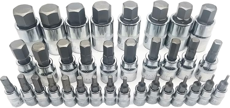 Master Hex Bit Socket Set Allen Wrench Bit Kit Hex Key for Ratchet Socket Tool SAE and Metric Set 3/8, 1/4, 1/2 Drive Socket Set 34-Piece