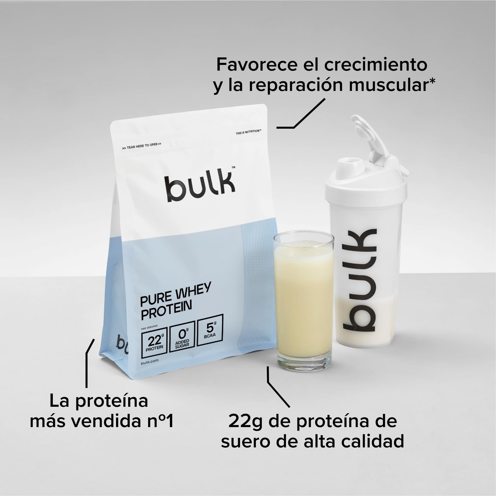 Bulk Pure Whey Proteína en Polvo, Galletas de Chocolate, 22g Proteína y 5g BCAA por ración, Batido de Whey Concentrado, Bajo en azúcar, Favorece el crecimiento y la recuperación muscular, 1kg
