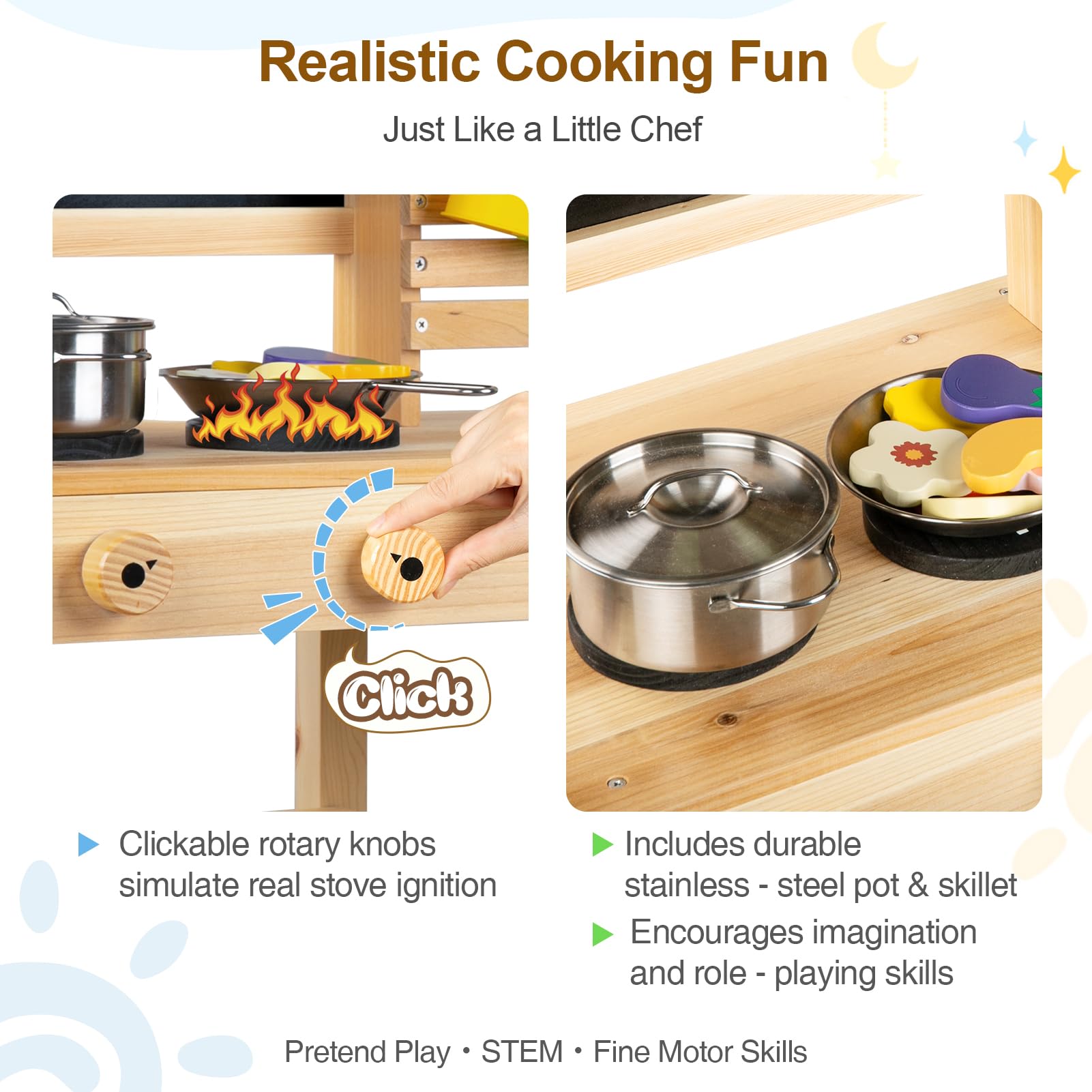 [Construcción de ensueño] Cocina de barro para niños al aire libre, juego de cocina de madera para niños pequeños con fregadero, utensilios de cocina, estufa, pizarra, grifo y estantes de 4