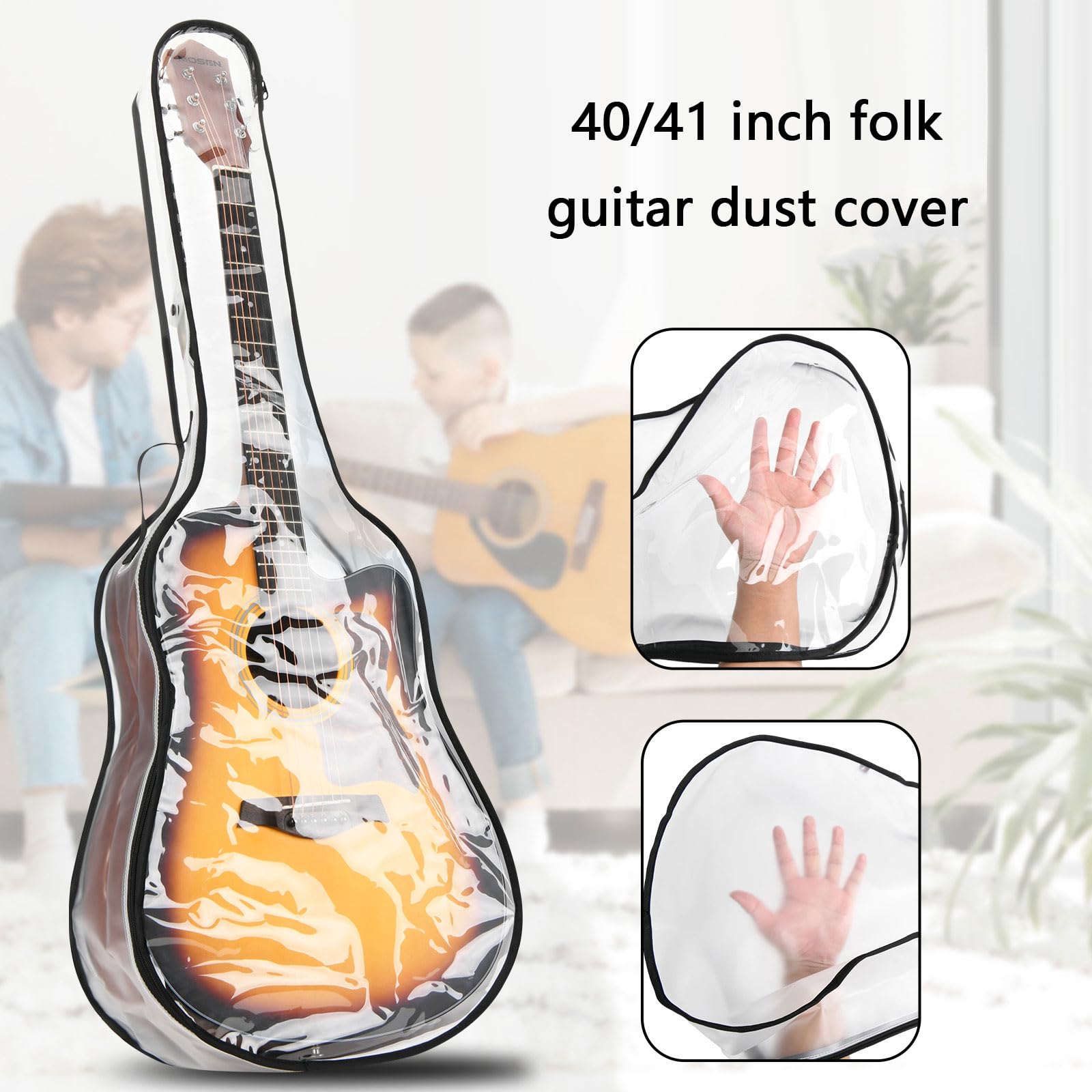 40/41 cala gitara elektryczna przezroczysta obudowa ochronna TPU z podwójnym zamkiem błyskawicznym i boczną kieszenią do przechowywania trwała obudowa na gitarę