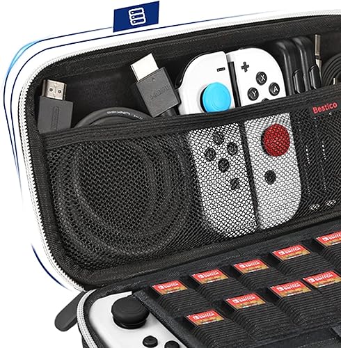 Miniatura 3 de Bestico Funda de transporte para Nintendo SwitchSwitch modelo OLED, carcasa protectora rígida para almacenamiento de viaje, con 12 ranuras para