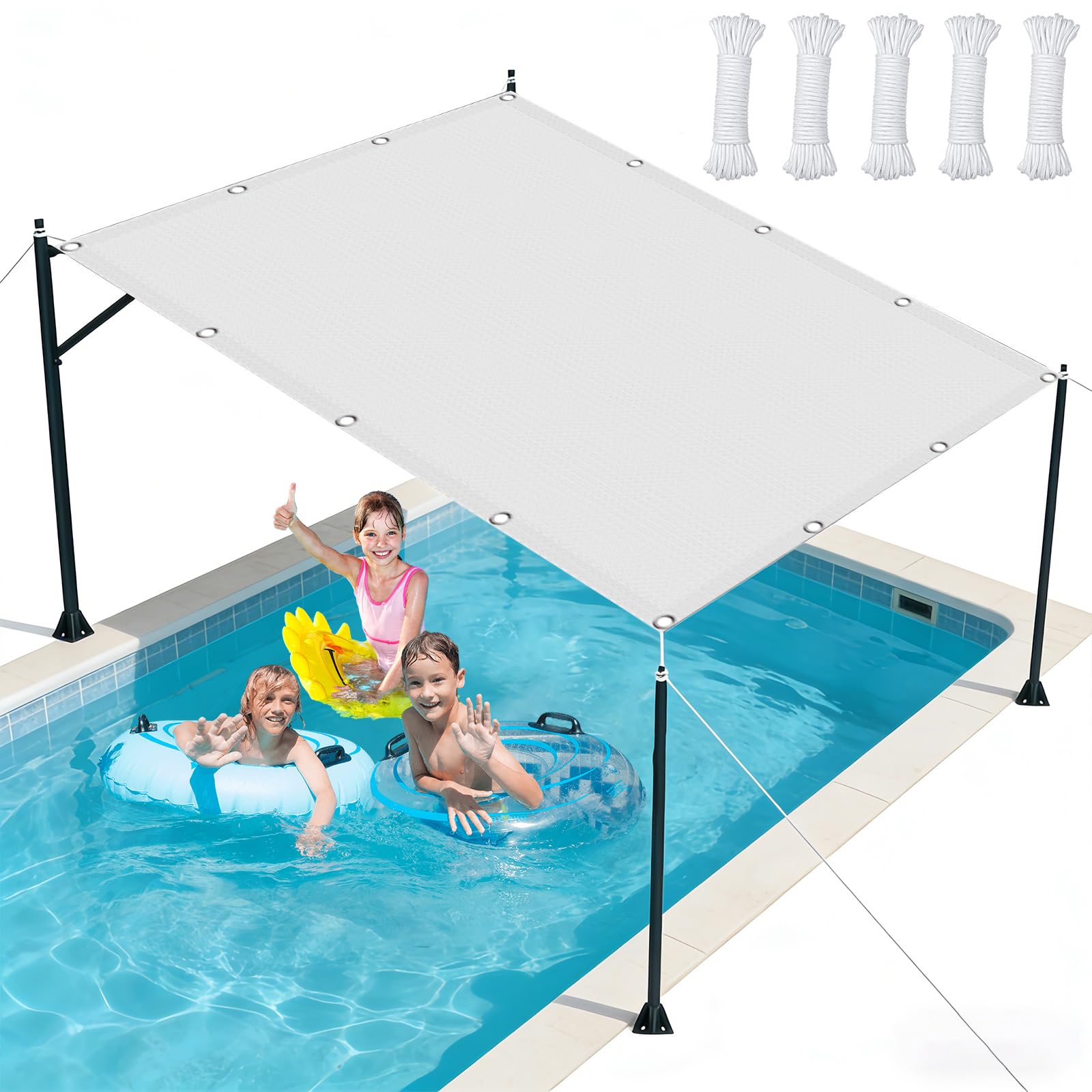 Voile ombrage anti 98% UV blanc protégeant de la chaleur de la terrasse