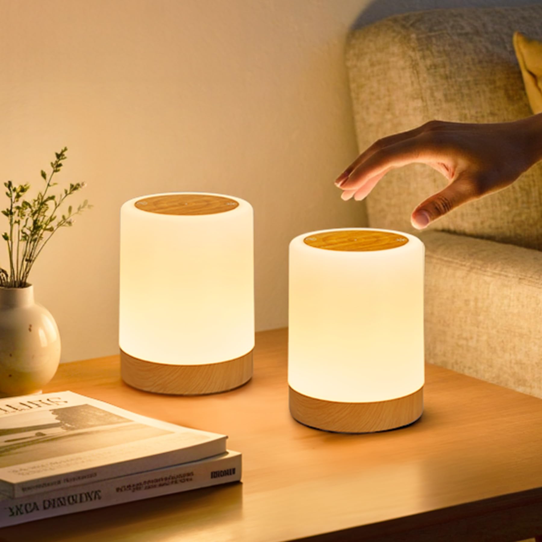 LED Nachttischlampe Touch Dimmbar 2er Set, Tischlampe Kabellos Batterie mit Timing und Memory Funktion, Stilllicht Kinder Nachtlicht Dimmbar mit 256 RGB Farben für deko Wohnzimmer Schlafzimmer