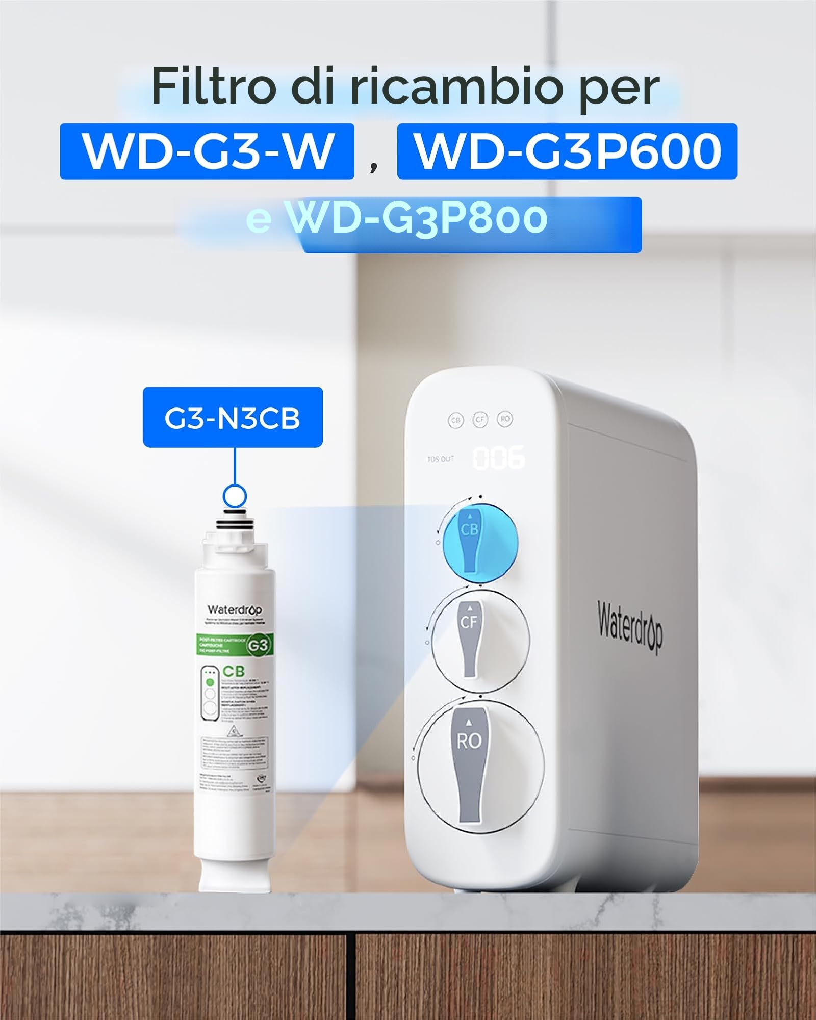Waterdrop WD-G3-N3CB Filtro, Ddurata 1 Anno, Sostituzione per WD-G3-W Osmosi Inversa Sistema