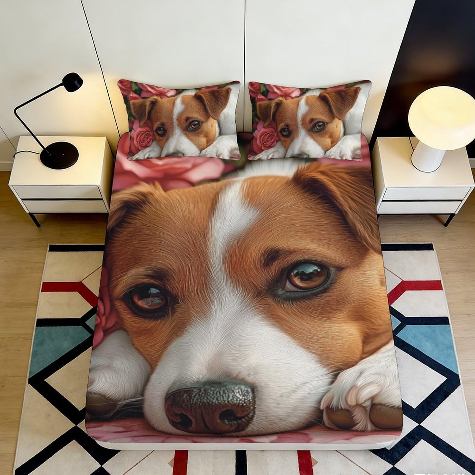 K1r3d9e5 Style-3 3D Printed Dog Face Fitted Sheet Microfiber Soft Animal Pattern Mattress Cover For Bedroom Guest Room Decor 90X200x25cm