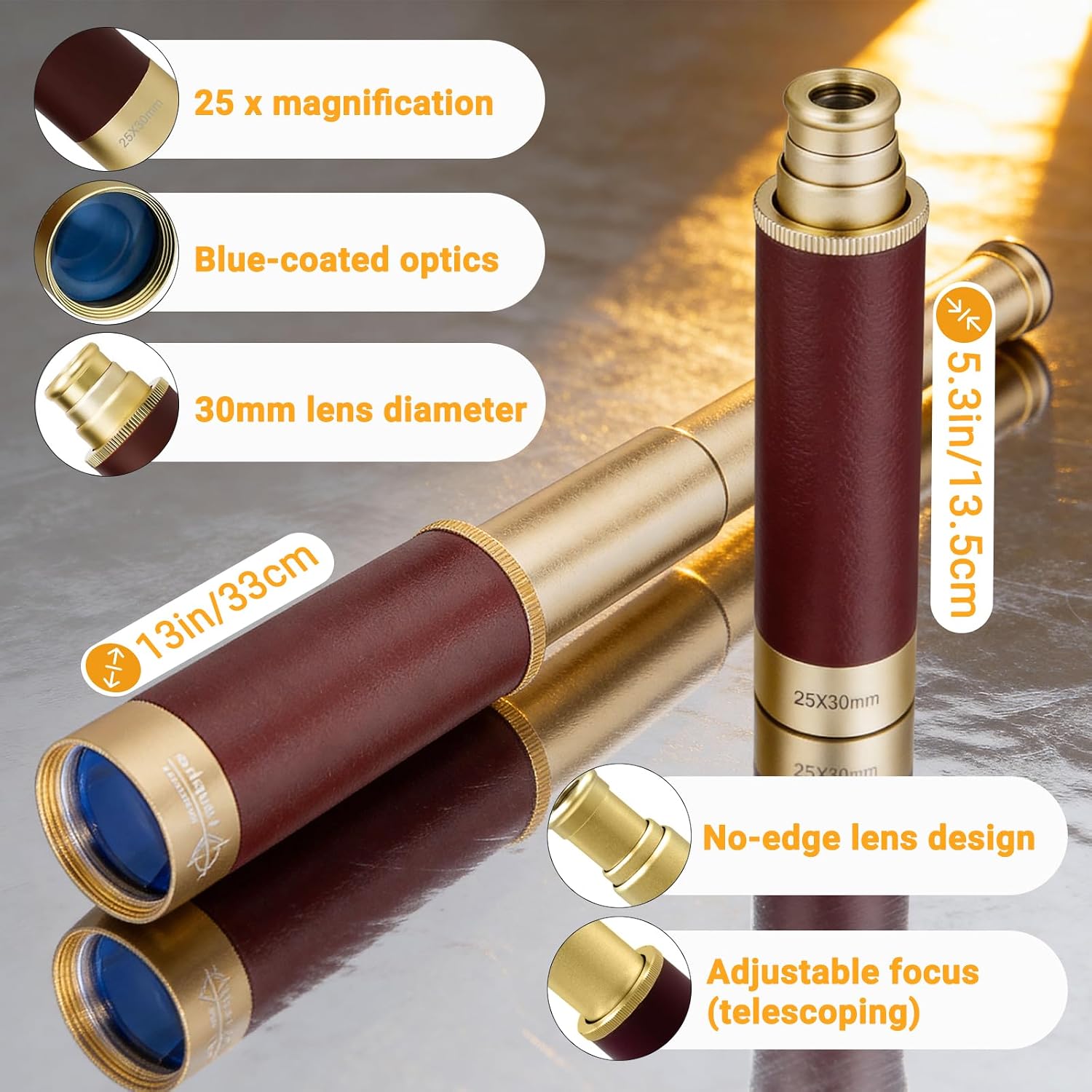 Retro Pirate Telescope Zoomable with Treasure Map 25x30 Spyglass Portable Collapsible Handheld Telescope Vintage Monocular for Kids & Survival Gear Compass Pocket Military Compass image 2