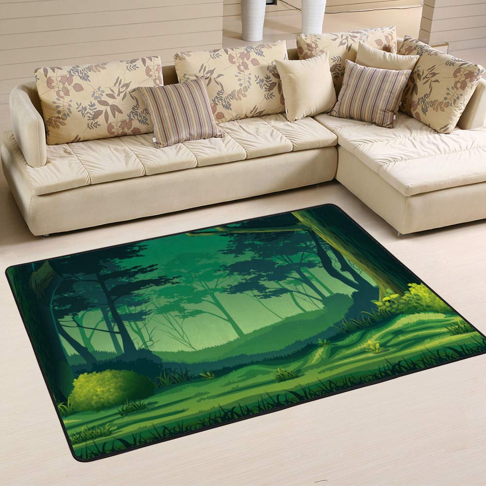 Tapis de salon vert forêt Ruchen pour une ambiance cosy nature
