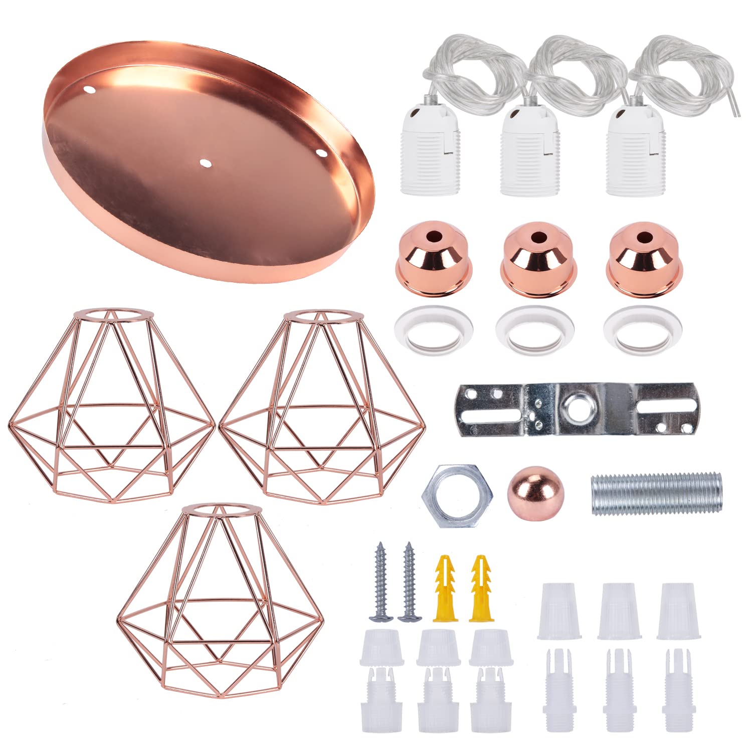 Plafonnier Industriel Vintage Luminaire E27 Rétro Lustre Suspension Design Métal Cage Ø160mm éclairage plafond Pour Salon Cuisine Chambre (Or rose-base de 25cm)