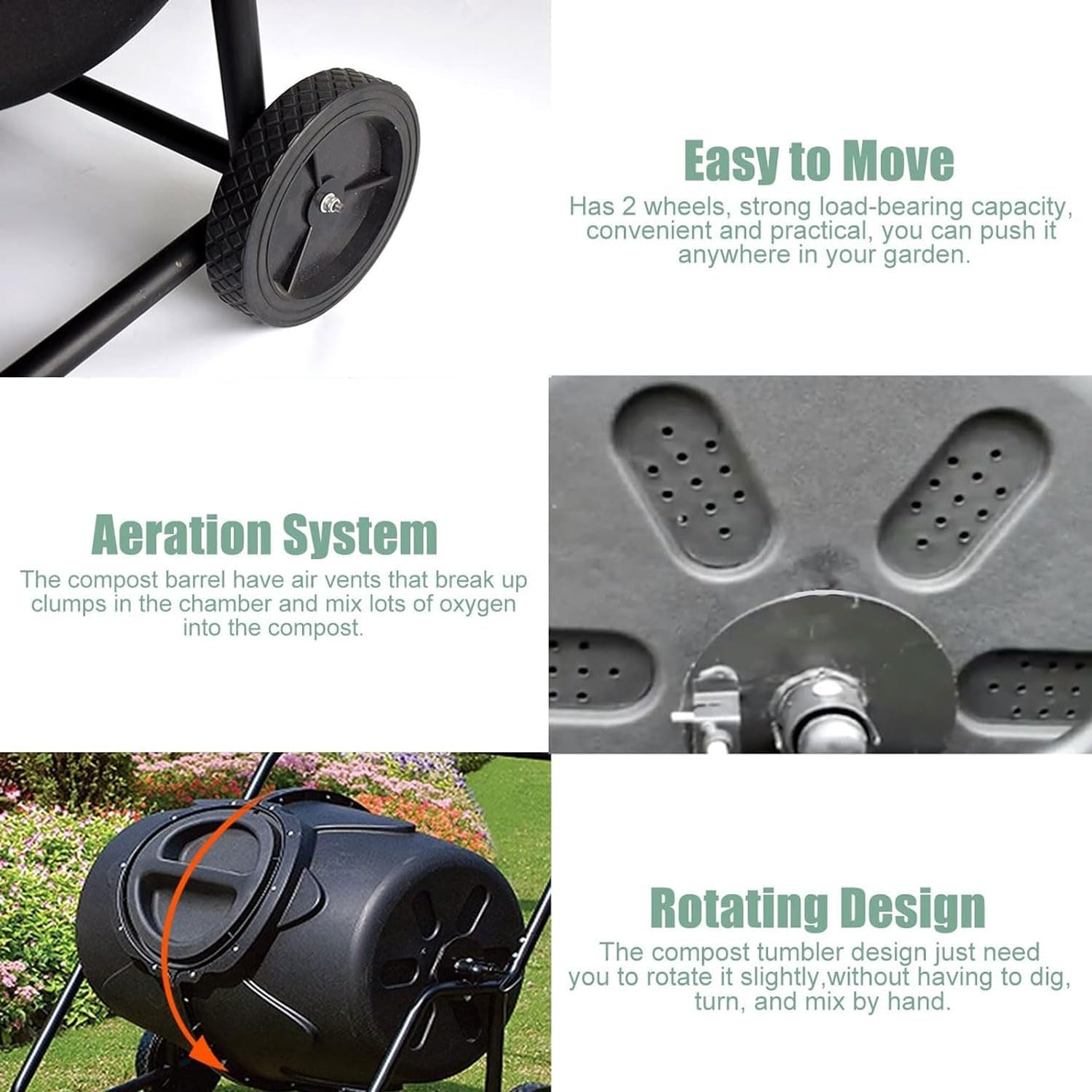 Tumbler Large Compost Bin, 170L Outdoor Yard Trash Can with Wheels, 360° Rolling Compost Bin, Mobile Heavy Duty Garbage Dumpster, for Parks, Gardens, Farms, Orchards