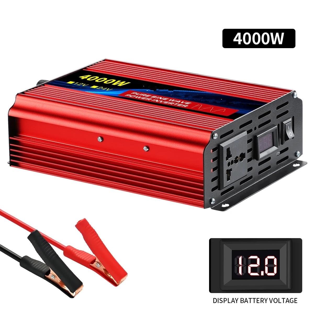 Convertidor Corriente Inversor De Onda Sinusoidal 12V A 220V 1600W 2500W 3500W 4500W Convertidor Voltaje CC A CA Fuente Alimentación para Minicoche Convertidor(4000W 220V)