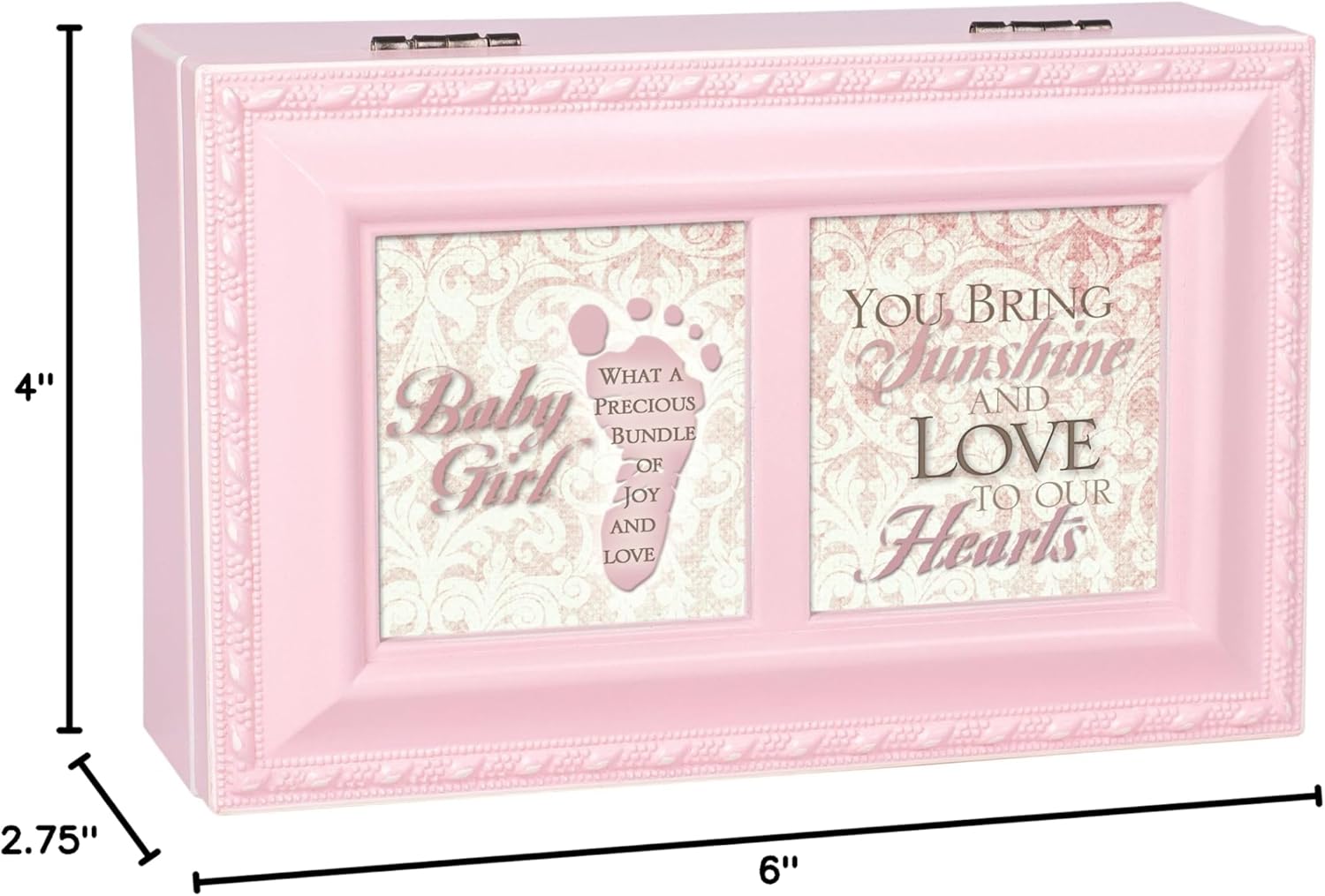 Cottage Garden Baby Girl Distressed Pink Rope Trim Petite Jewelry Music Box Plays Brahms Lullaby