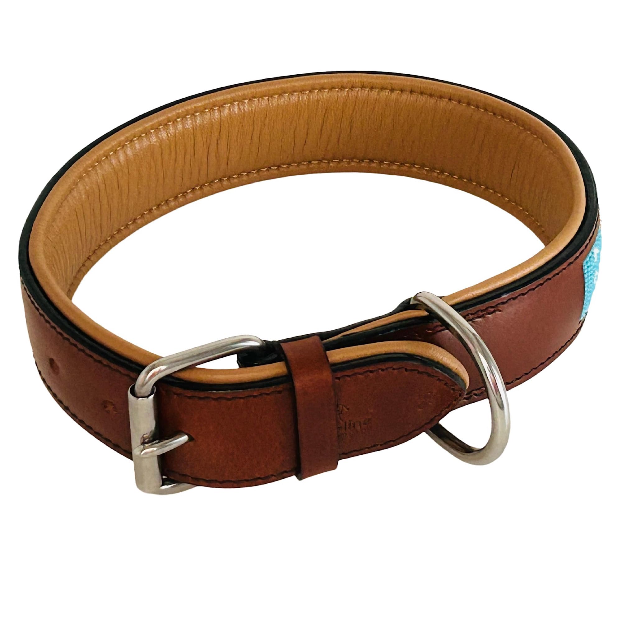 Hundehalsband African Sky, M - 55cm handgefertigt, Naturleder gepolstert, innen Nappaleder beige, L/B/H: 55 x 3,8 x 0,8cm - Kay-line Collection