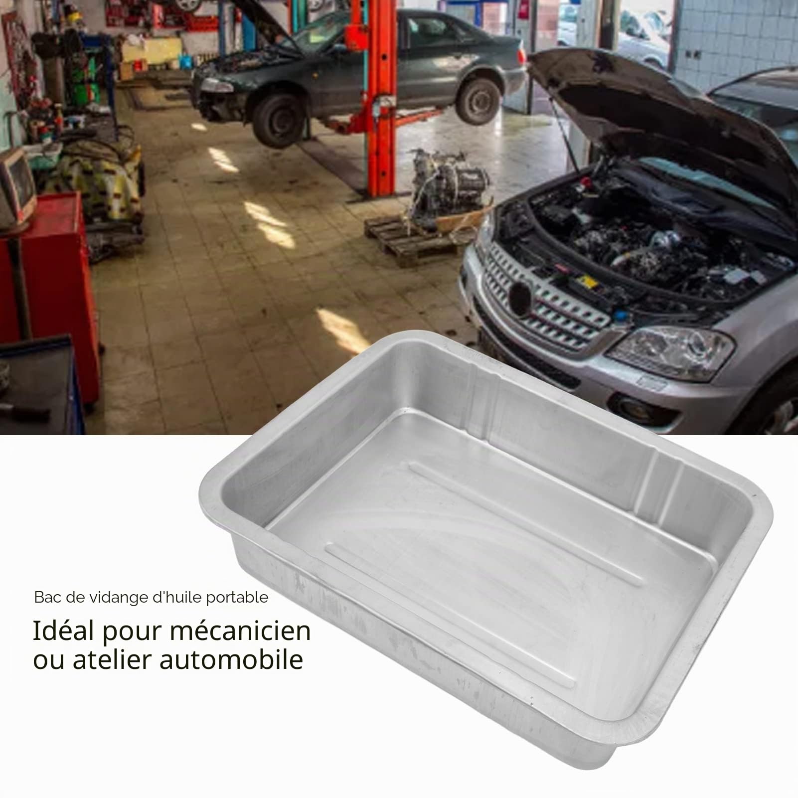 EBTOOLS Bac D'égouttage Galvanisé Bac de Vidange D'huile sans Fuite Portable Universel Construction en Métal Conteneur de Changement D'huile Automobile(#2)