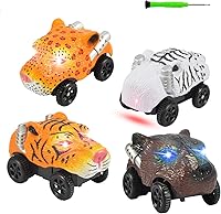 Vista 1 de Unicorn Tracks - Auto de repuesto que brilla en la oscuridad para niños, paquete de 4 con 3 luces LED intermitentes