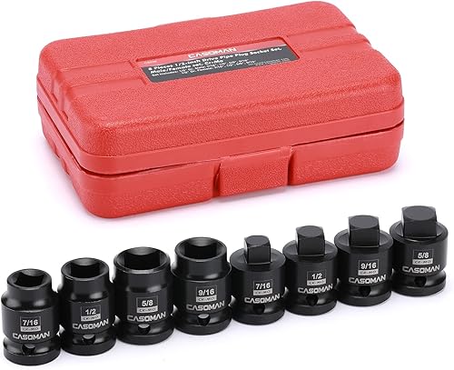 Miniatura 2 de CASOMAN Juego de enchufes de tubo de transmisión de 12 pulgada, 8 unidades, Cr-Mo, SAE, machohembra, 716", 12", 58", 916", unidad cuadrada macho