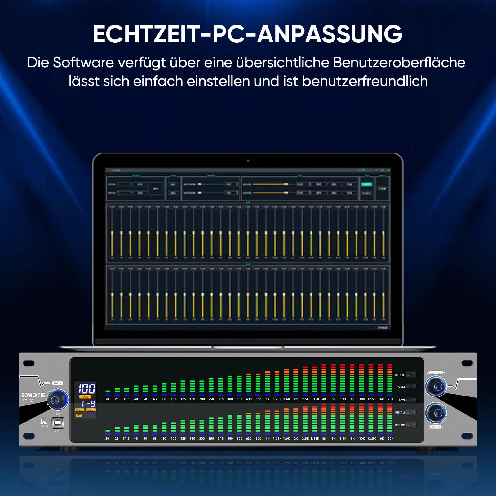 Ecualizador 2U para sistemas de audio estéreo domésticos, ecualizador gráfico profesional de 31 bandas en diseño de montaje en rack, ecualizador de estudio digital con pantalla de analizador