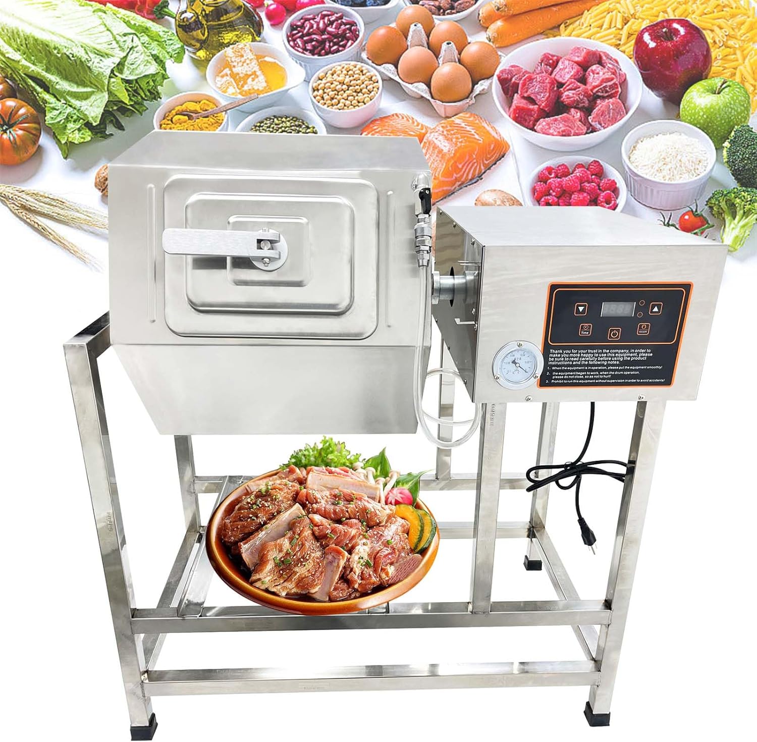 80L Vacuum Tumbler Marinator, Meat and Vegetable Vacuum Curing Machine with Hexagonal Barrel, 360° Rotation and Timer, Commercial Kitchen Marinating Machine