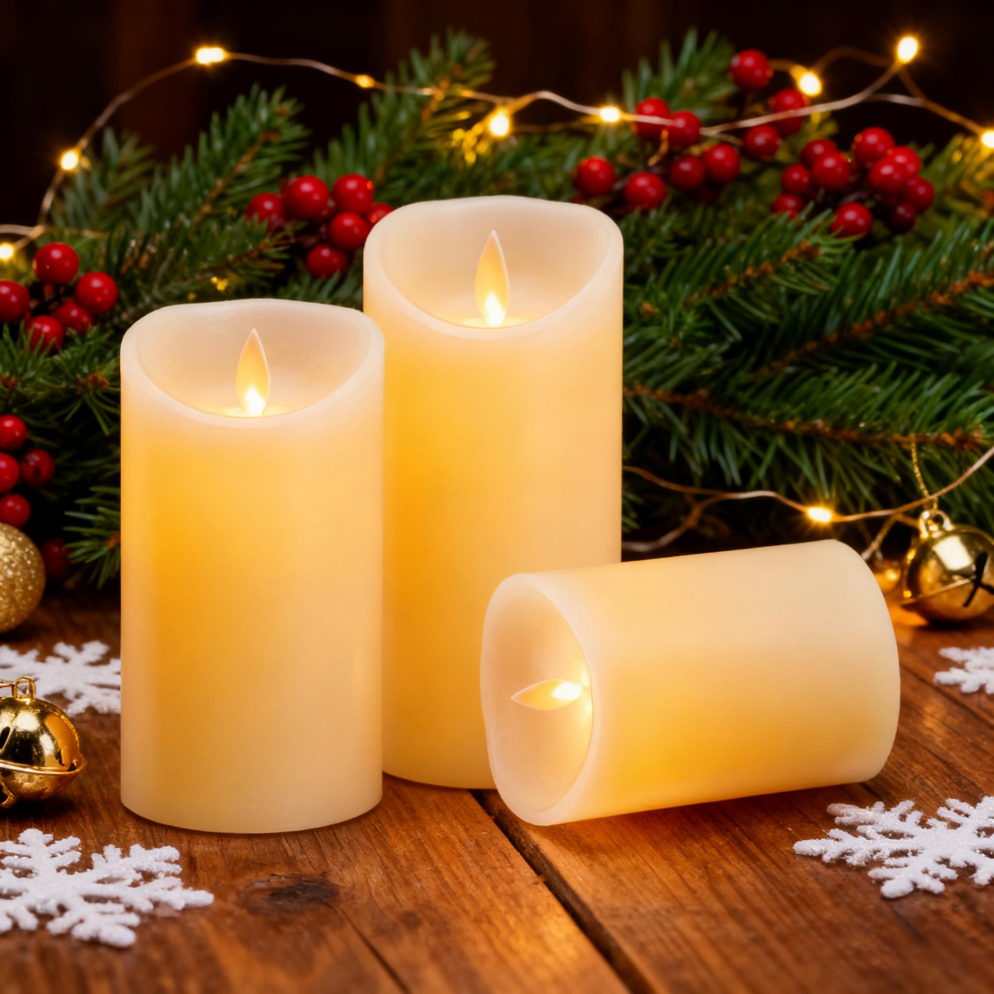 Candele LED Ricaricabili con Fiamma Tremolante Realistica - Set da 3 (10cm, 12.5cm, 15cm) con Telecomando, Luci Decorativi per Casa, Natale, Matrimoni, Cena Romantica - USB Ricaricabile