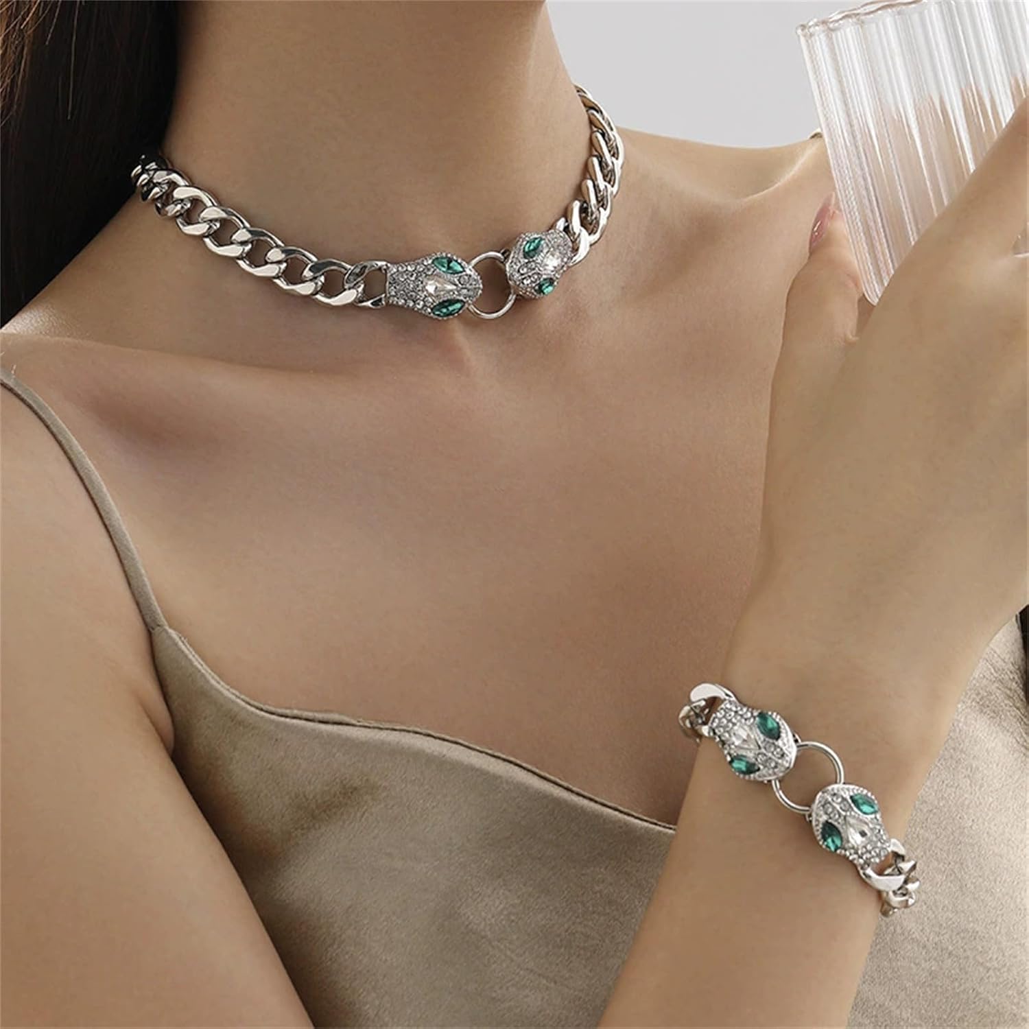 Snake Bracelet for Women Gold/Silver Crystal Snake Cuban Link Bracelet Chunky Adjustable Gothic Rhinestone Snakes Bracelet Punk Hip Hop Animal Jewelry - Image 7