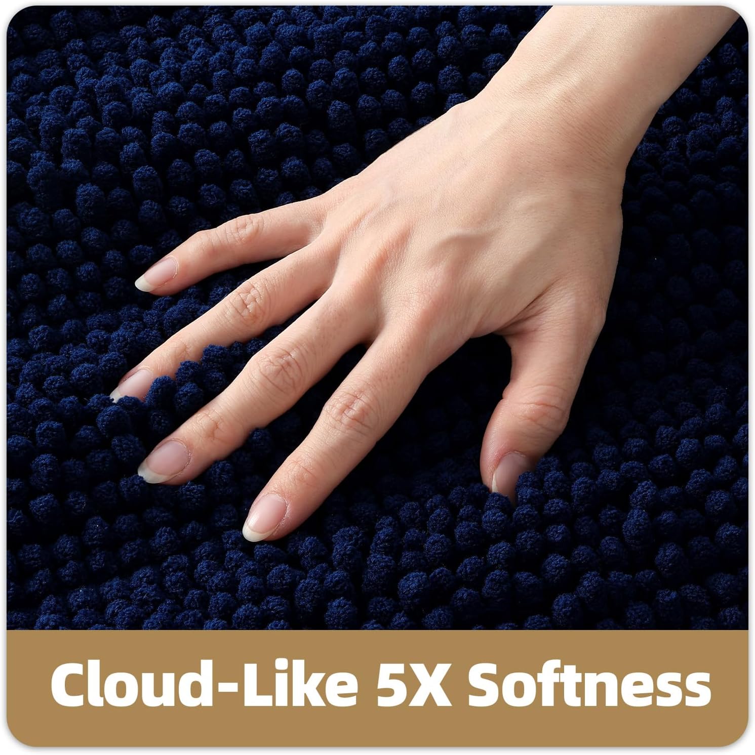 Color&Geometry 24x16 Ultra Soft Chenille Blue Bathroom Rugs, Non-Slip Bath Mat with Elastic Fabric Backing, Super Absorbent and Washable Shower Mats for Inside Shower,Tub,Bathroom, Navy Blue