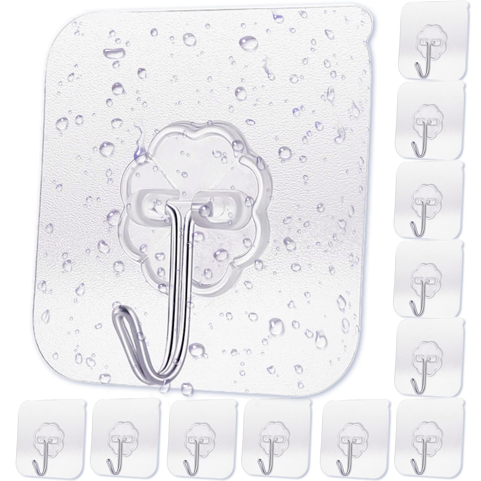 Ganci autoadesivi trasparenti - Ganci autoadesivi resistenti | Doppi ganci autoadesivi trasparenti senza chiodi per stanze, interni, cucine, bagni