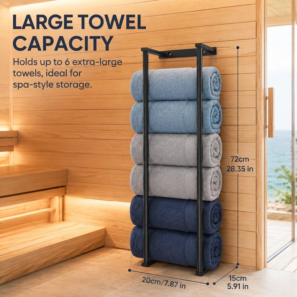 Toallero de baño de acero inoxidable de 28 pulgadas para baño, organizadores montados en la pared y estantes de almacenamiento para baño, color negro