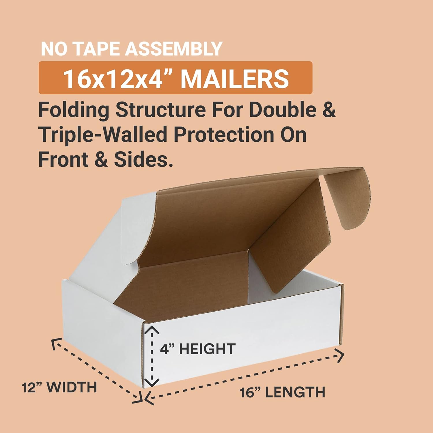 Box USA Shipping Boxes Medium 16"L x 12"W x 4"H 50-Pack - Corrugated Cardboard Box for Moving, Mailing, Packing, Packaging and Storage