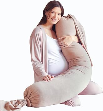 bbhugme Adjustable Pregnancy Pillow   Full Body Support for Side Sleeping - Adjustable Firmness and Shape - Supports Back, Legs, Belly, Hips for Pregnant Women - Removable Cover - Seashell Beige