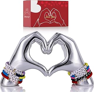 Silver Heart Hands Decor for Living Room Bedroom Bookshelf Coffe Table, Love Centerpieces Aesthetic Statue and Sculpture Boho Wedding Accents Decorations, Knick Knacks Home Decor for Shelves para