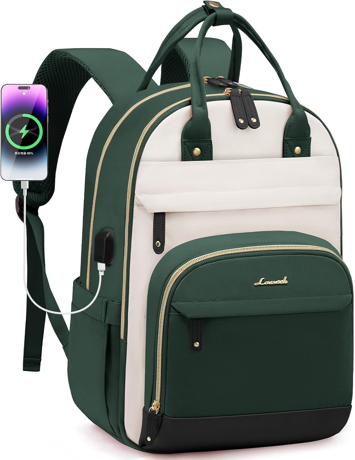 LOVEVOOK Laptop Backpack for Women, Fits 15.6 Inch Laptop Bag, Fashion Travel Work Anti-theft Bag, Business Computer Waterproof Backpack Purse, Beige-Green-Black