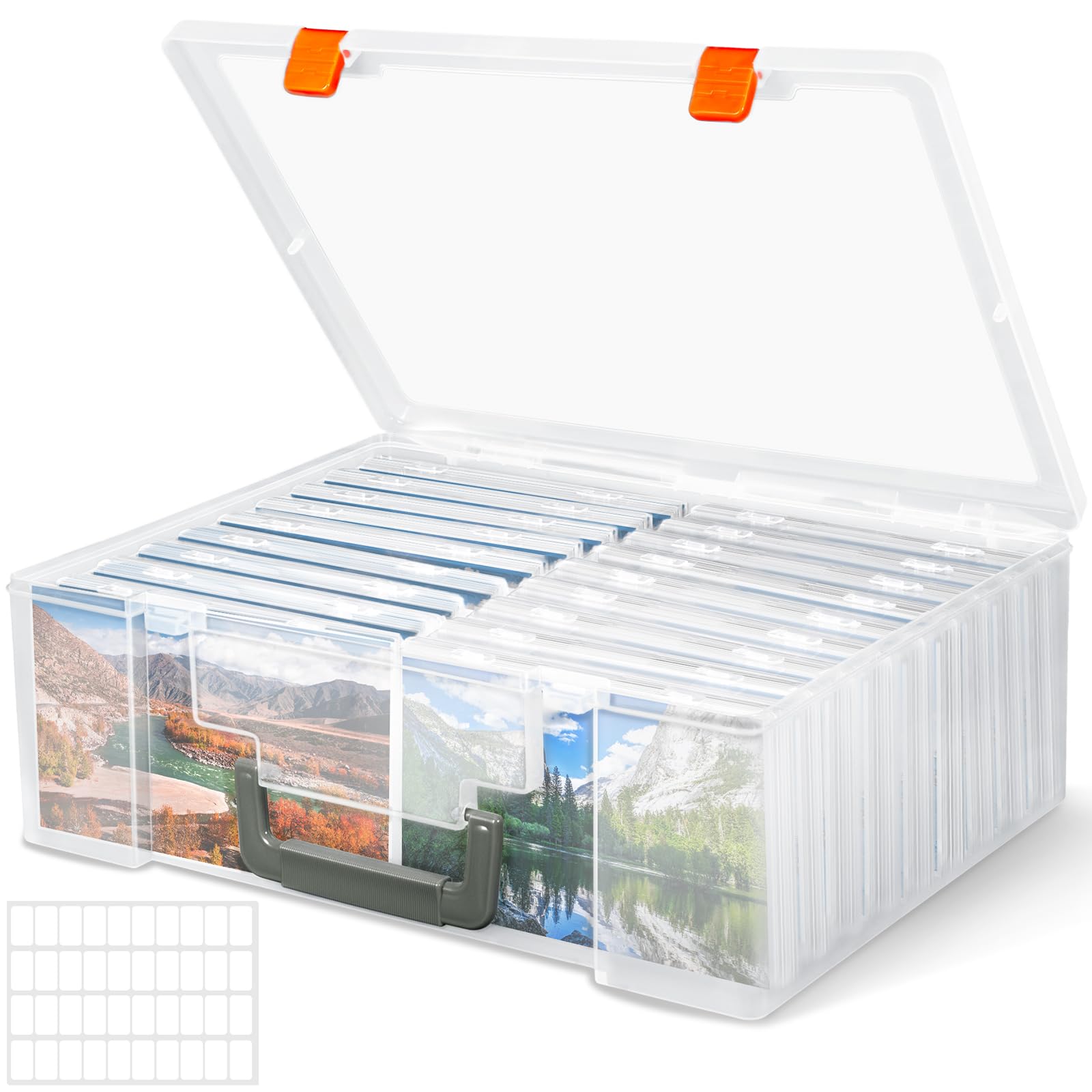 Foto-opbergdoos met 16 binnenfotohouders, grote fotohoes van 17 x 12 cm, transparante fotodozen voor het opbergen van ansichtkaarten, speelgoed