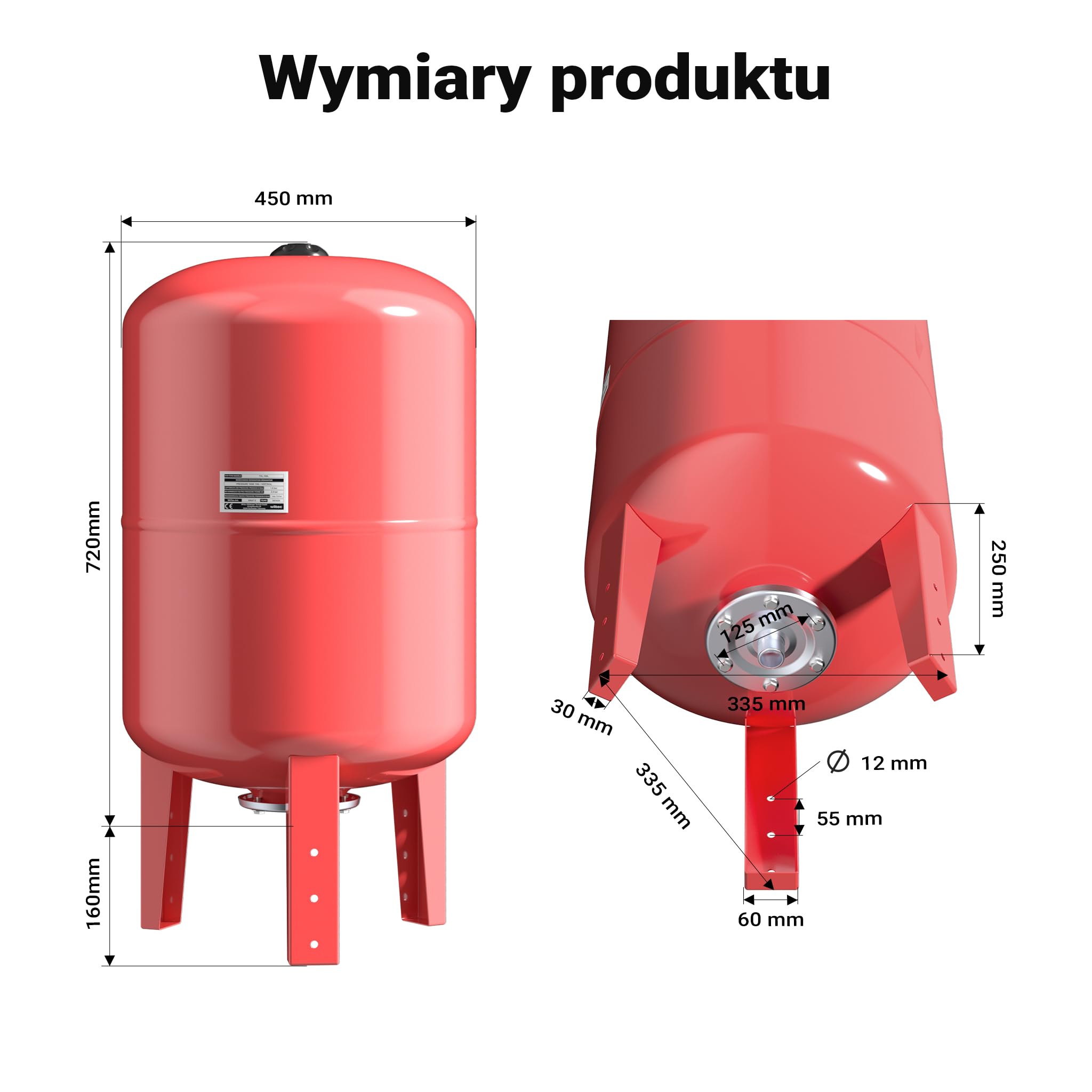 Wiltec Zbiornik hydroforowy 100 l, naczynie przeponowe do wody, zbiornik ciśnieniowy pionowy do instalacji wodnych, zbiornik membranowy do hydroforu
