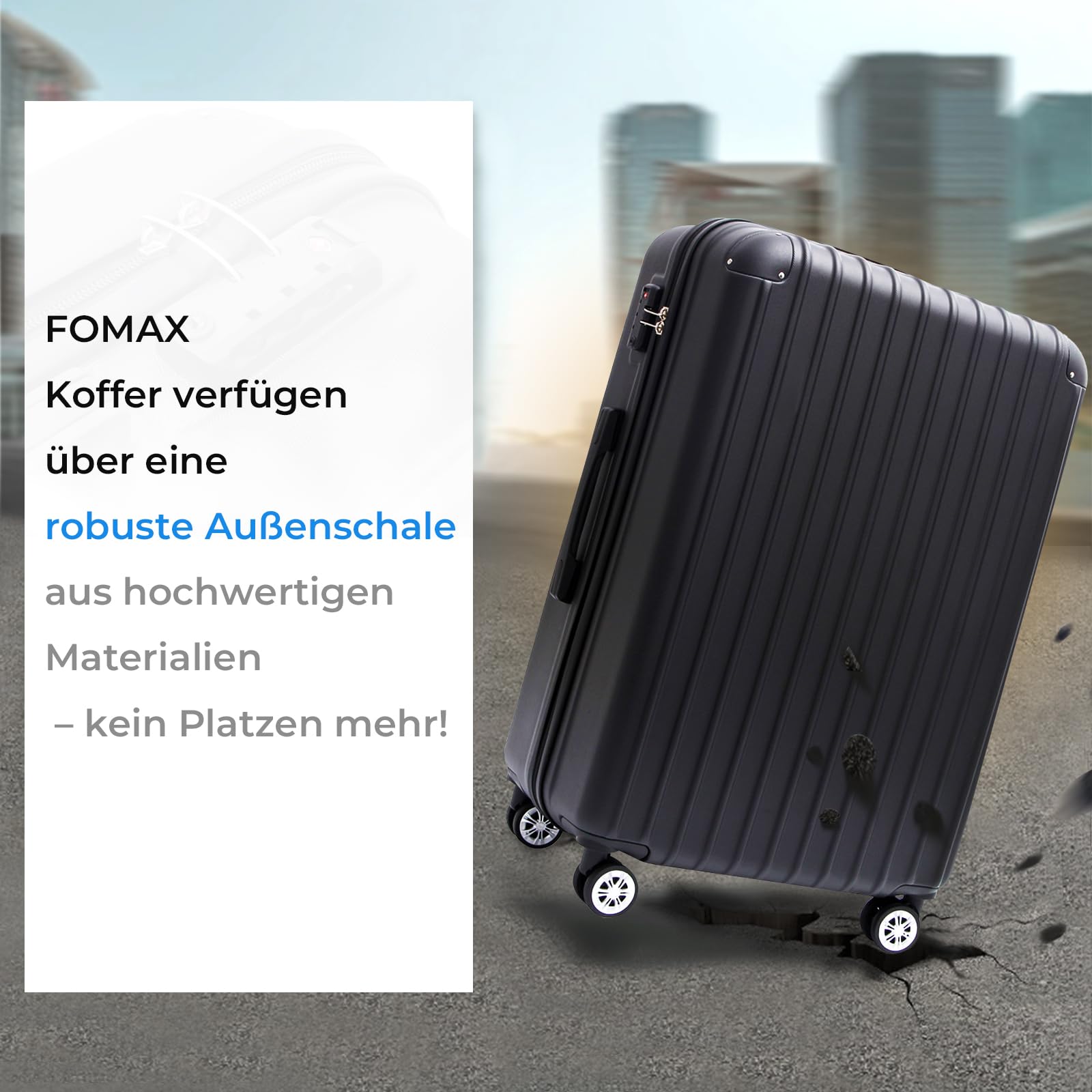 FOMAX Hartschalenkoffer 3tlg. Koffer Set Trolley Reisekoffer 3 Teilig | Gepäck Rollkoffer TSA Schloss 4 Rollen, ABS Carry on Luggage Teleskopgriff (Schwarz, M-L-XL)