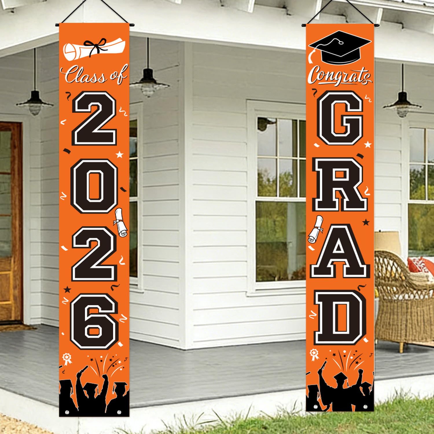 Graduation Decorations 2026, Orange Door Porch Signs, Graduation Banner Class of 2026, Congrats Grad Banner for Door and Porch Graduation Party Supplies