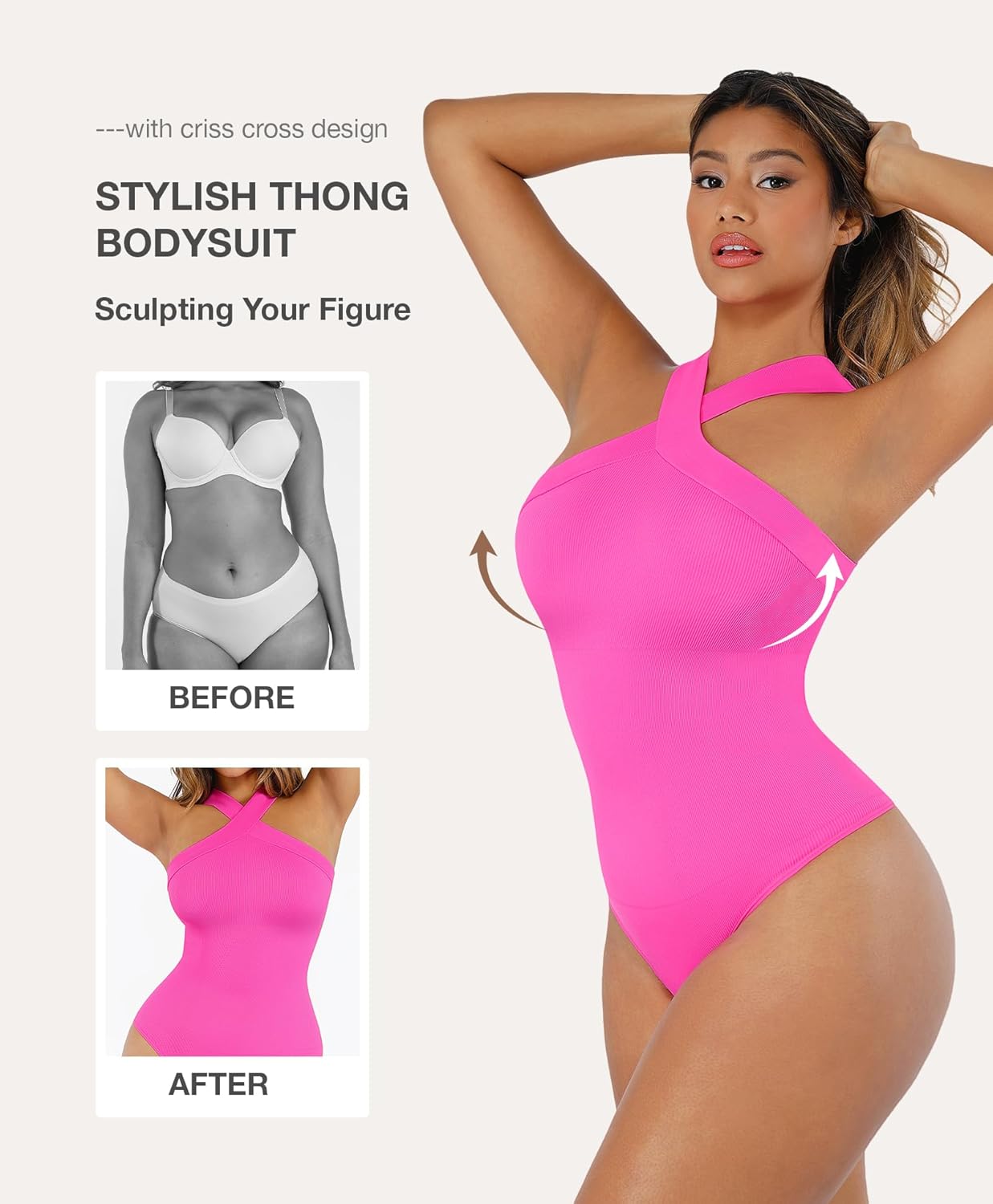 Lover-Beauty Women Shapewear Tummy Control Bodysuit Halter Bodysuit Thong - Image 2