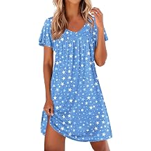 Ekouaer Nighties for Women Short Sleeve Pleated Nightdress V Neck Nightwear