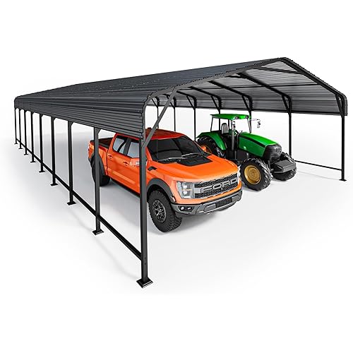 20x40 FT Metal Carport, Enhanced Base and Steel Roof for All-Weather Use, Outdoor Heavy Duty Garage Galvanized Car Shelter for Bass Boats, Full-Sized Pickup Trucks, and Tractors
