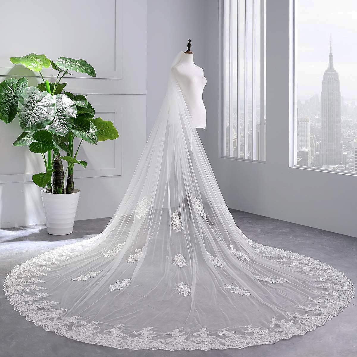 Miniatura 2 de EllieHouse Womens 2 Tier Cathedral Lace Wedding Bridal Veil With Comb L80