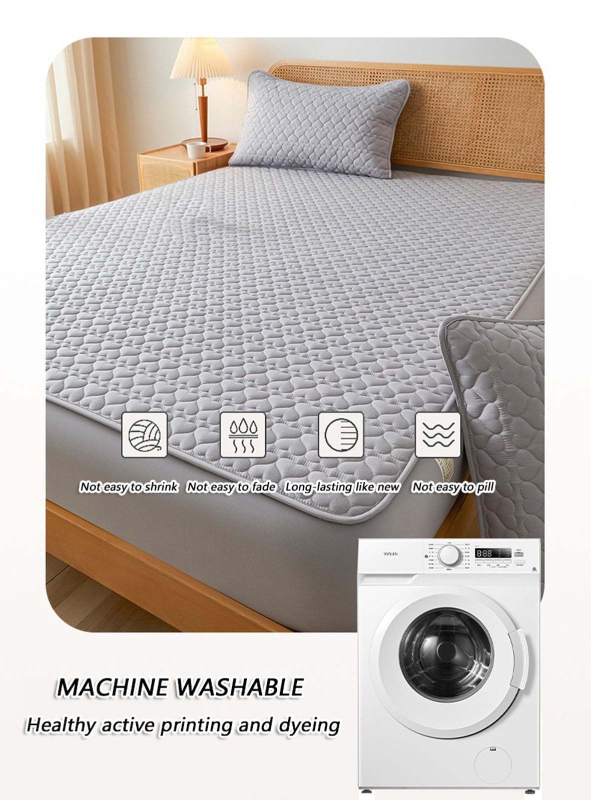 Gesteppter Matratzenschoner,Wasserdichtes Spannbettlaken,Leichter Komfortabler Matratzenbezug,Rutschfester Matratzenschoner für Vier Jahreszeiten für Schlafzimmer Wohnungen(Gray 2,200x220cm)