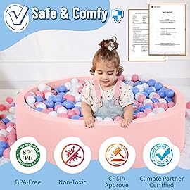 Foam Ball Pit for Toddlers, Large Baby Ball Pit for Babies with Soft Memory Sponge, Indoor Outdoor Baby Playpen, Kids Play Ball Pool, Gift Toys for Infants Boys and Girls (Pink, NO Balls)