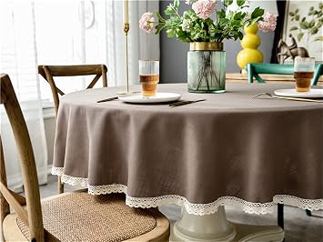 Linen Round Tablecloth Waterproof Wrinkle and Stain Resistant Washable Table Cloth for Kitchen Dining Room Holiday Dinner (Brown, 53 Inch)