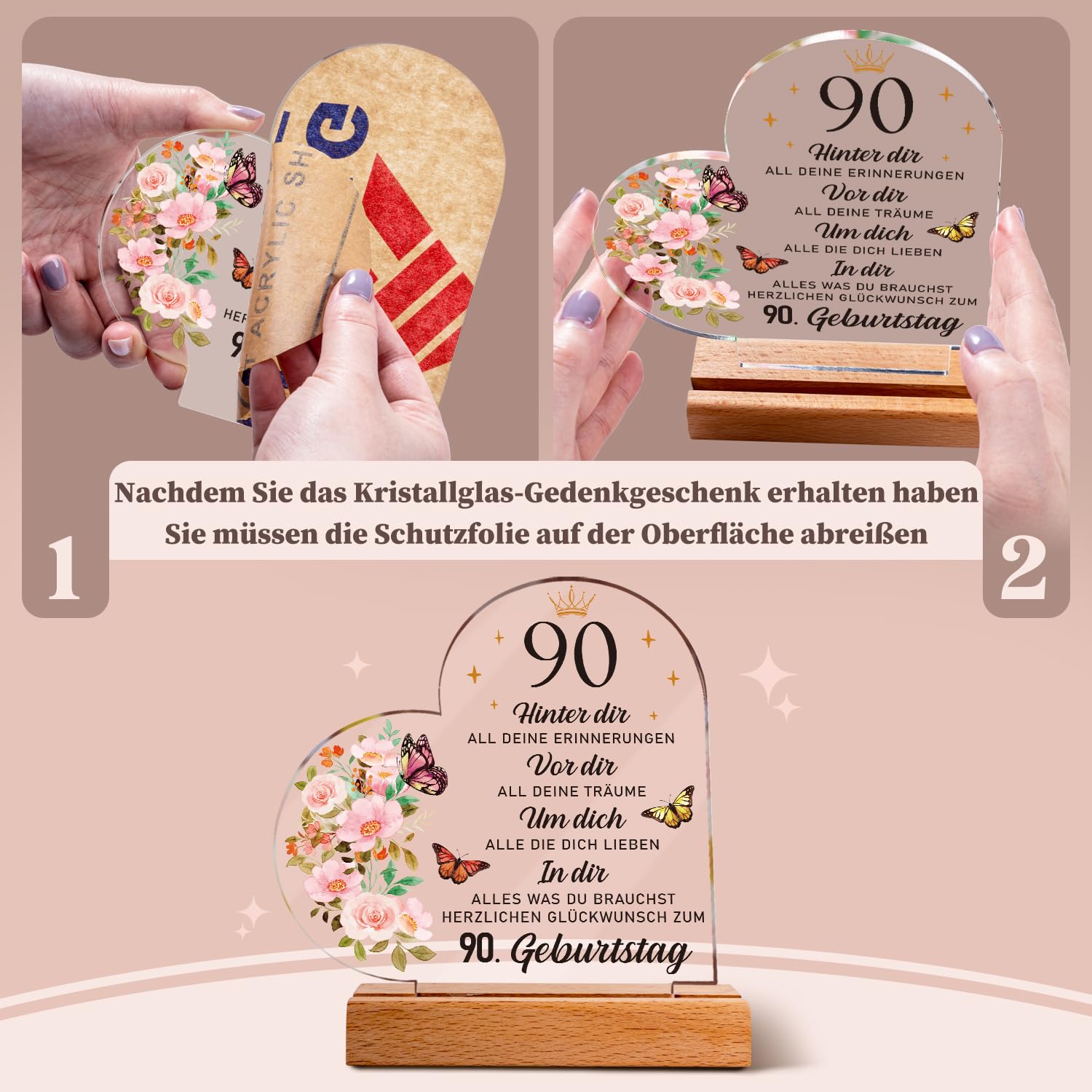 Geschenke Zum 90 Geburtstag Frau - Acryl Plakette Mit Inspirierender Gravur | 90. Geburtstag Frau, Deko 90. Geburtstag Frau, 90. Geburtstag Geschenkideen Für Mama, Schwester, Ehefrau, Kollegin