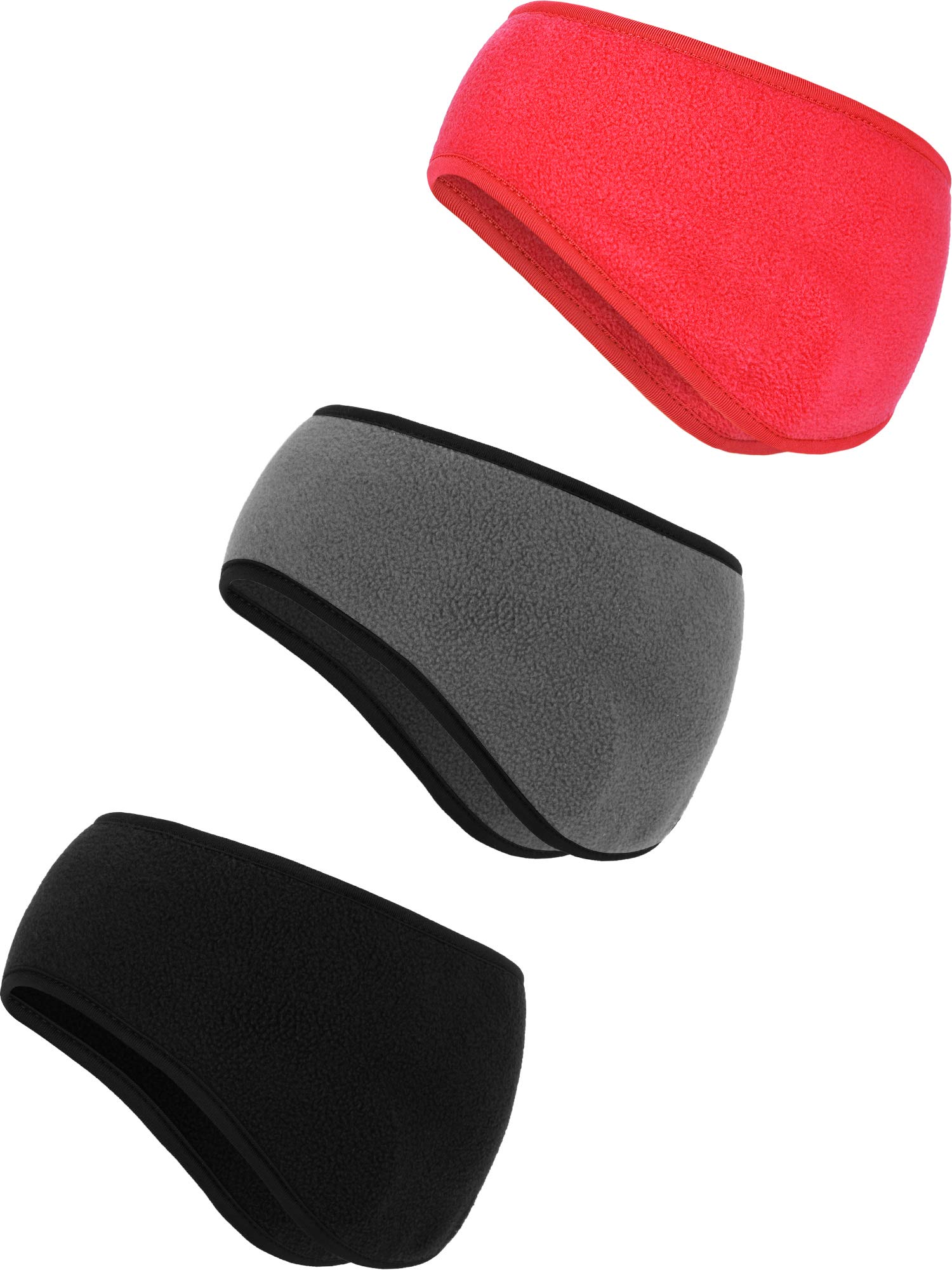 3 Pcs Ear Warmer Fleece Headbands Ear Muffs Winter Running Gear for Women Men Adult Kids (Black, Gray, Red)