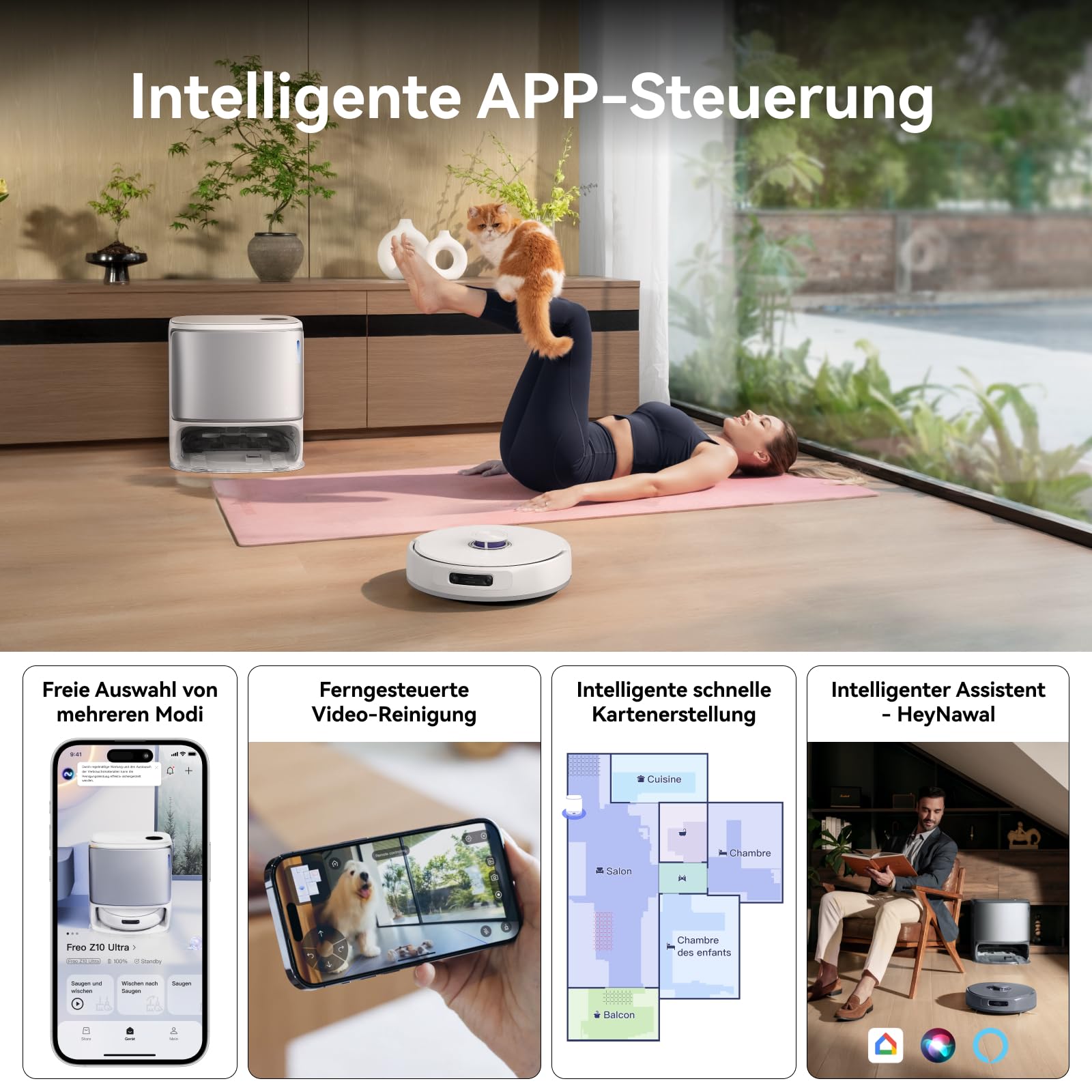NARWAL Freo Z10 Ultra Saugroboter mit Wischfunktion, 18.000 Pa Saugleistung, Dynamische Moppausdehnung, Tangle-Free System, Intelligente Nass-Trocken-Reinigung, All-in-One-Basisstation