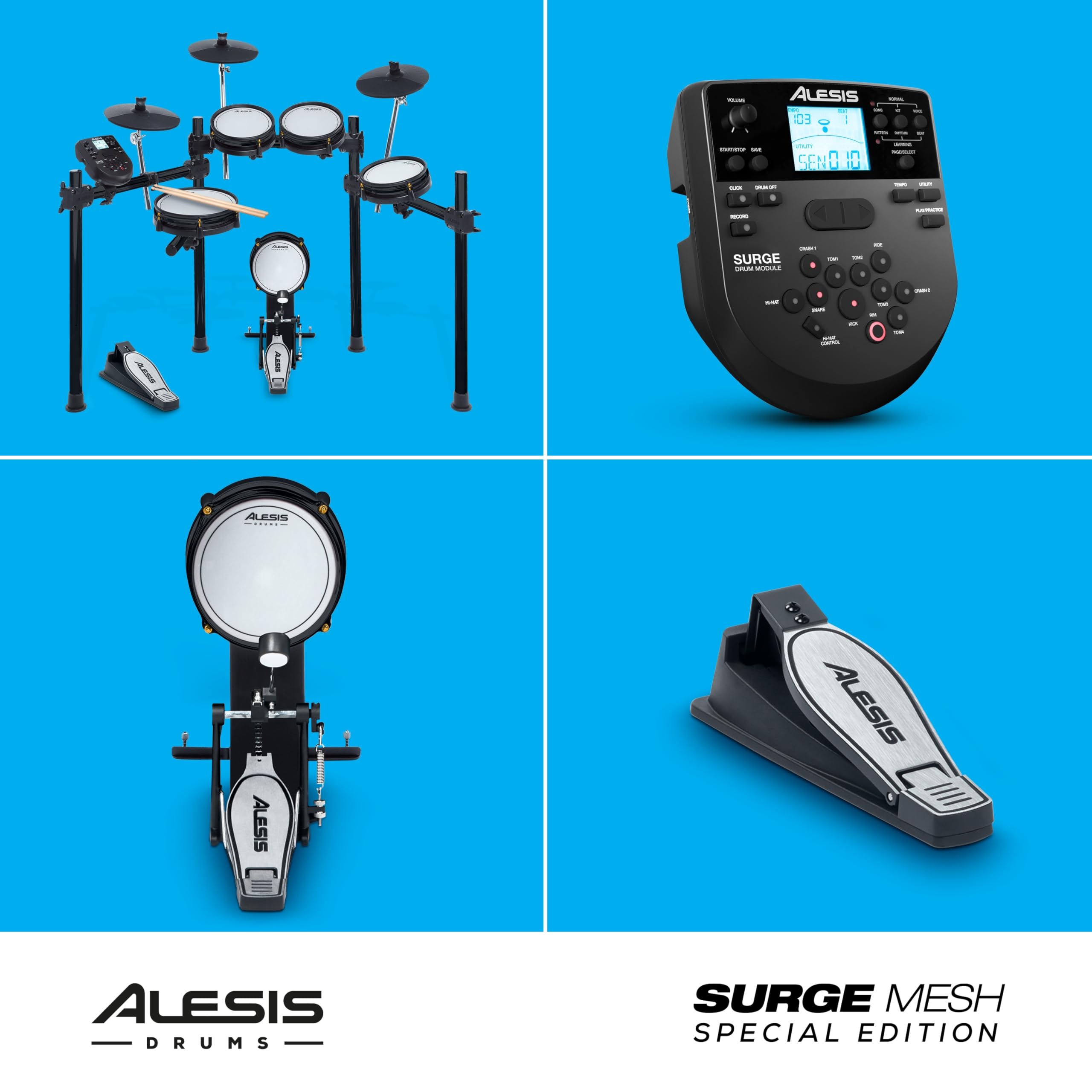 Alesis Surge SE Kit – Batteria Elettronica con Pelli Mesh, Connettività USB MIDI e Modulo con 40 Kit, 385 Suoni e 60 Basi