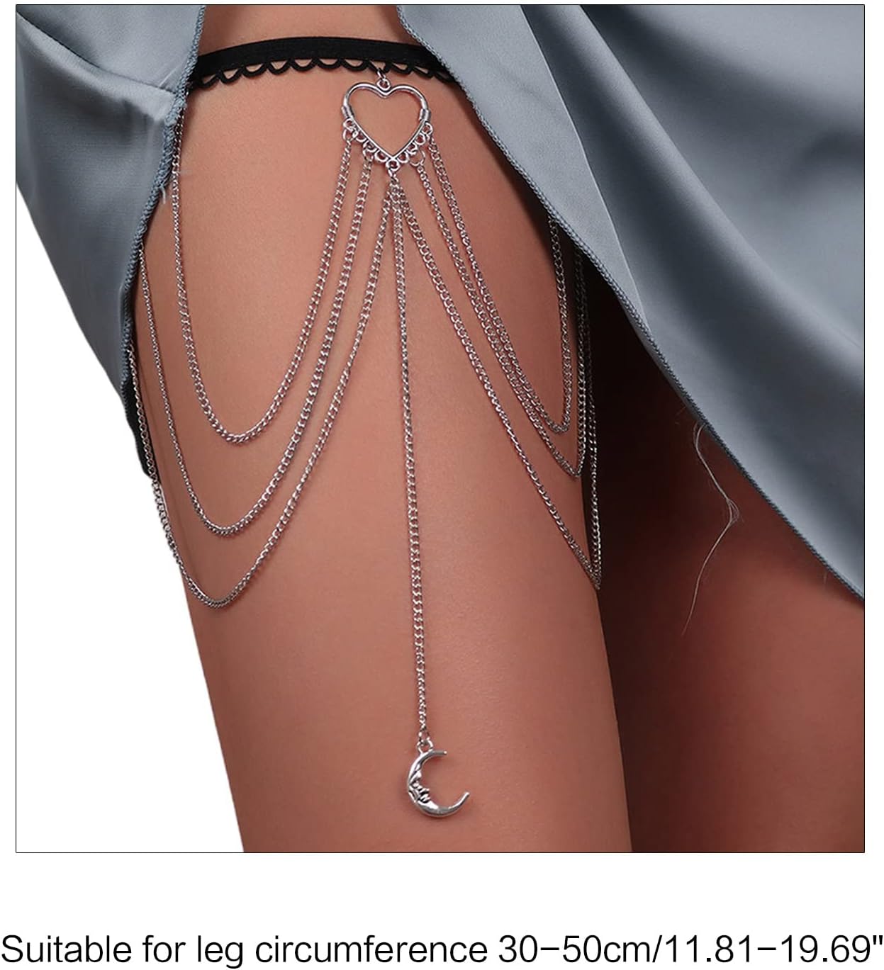 Heart Shape Thigh Chain Leg Chain Harness Gothic Leg Garter Belt Beach Club Rave Party Body Supplies Thigh Jewelry Delicate Long Heart Shape Pendant Gothic Chains for Women Metal