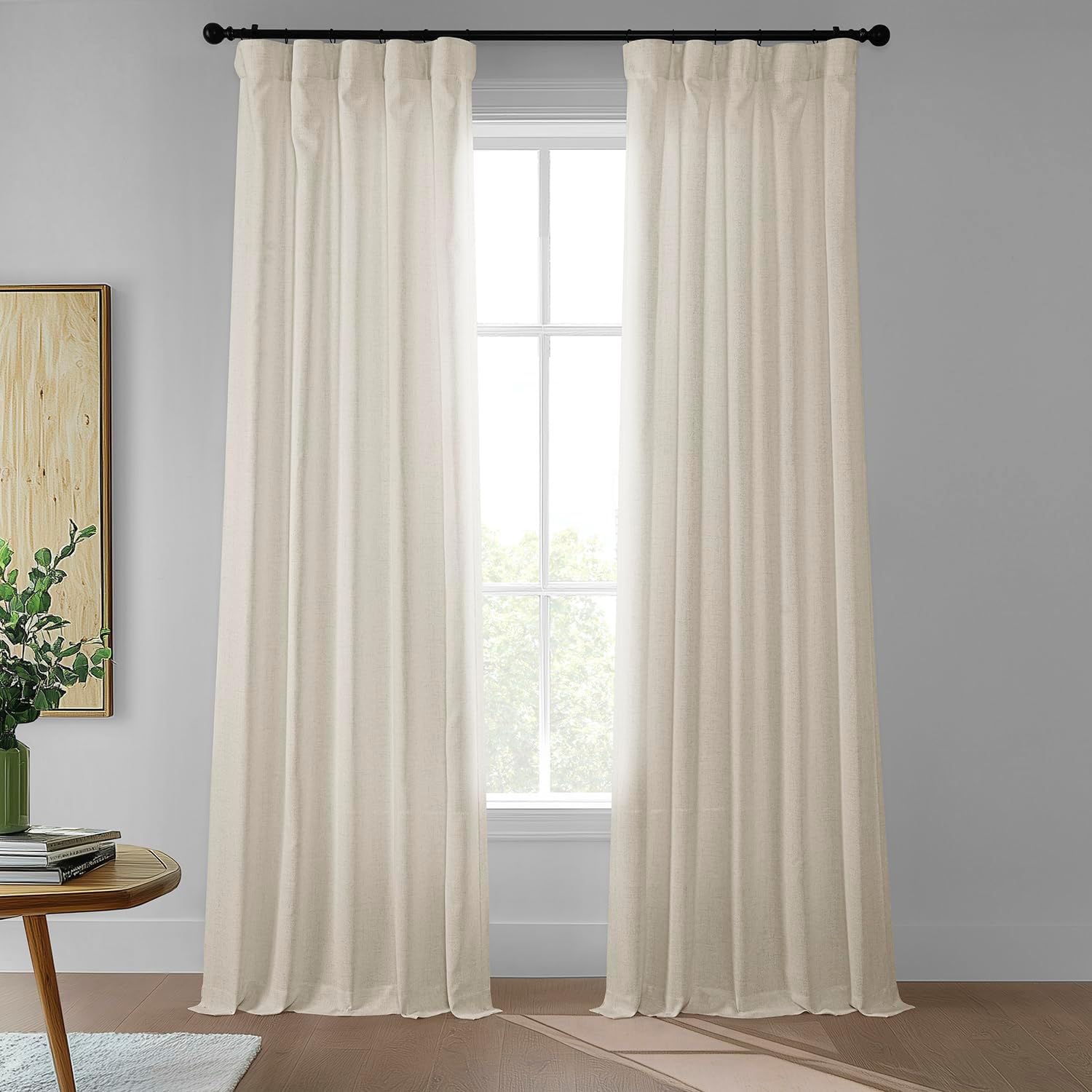 HPD Half Price Drapes Farm Town Faux Linen Textured Semi Sheer Curtains for Bedroom 108 Inches Long (2 Panels) -Rod Pocket Window Curtains for Living Room & Home Decor - 50 X 108, French Country Cream